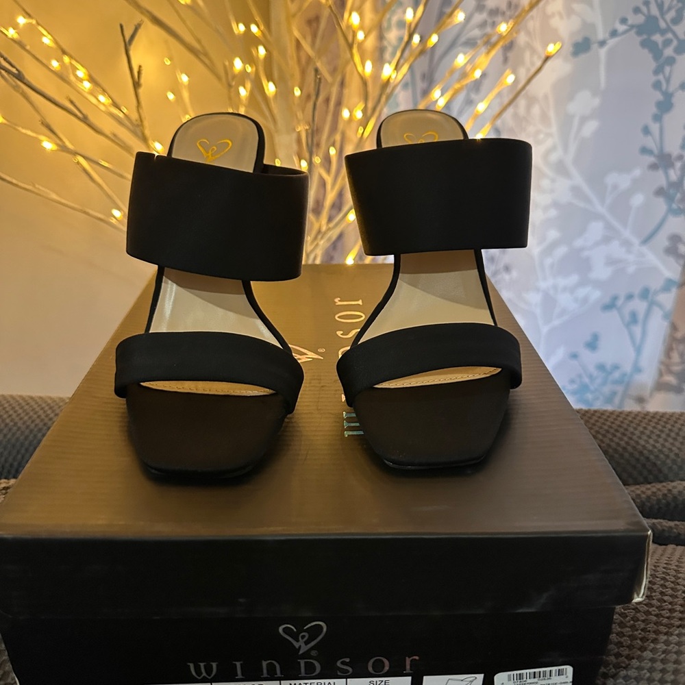 Windsor Elegant Black Heeled Mules
